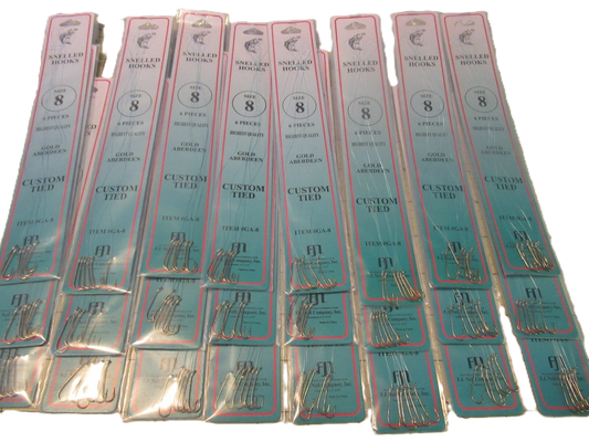 FJ Neil Gold Aberdeen Snelled Hook SZ 6 / 24 Packs of 6 Hooks Each