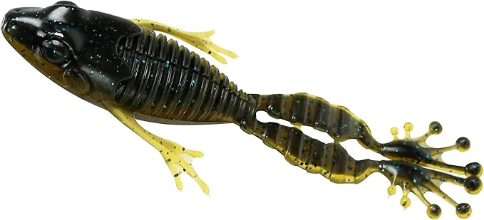 Fishlab Flippin Frog 4 1/4" Green Pumpkin/Black Blue Flake Pack of 6
