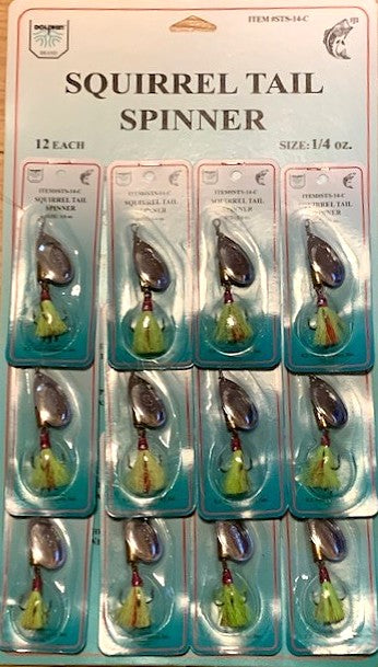 FJ Neil Squirrel Tail Spinner 1/4oz Chartreuse Card of 12 STS-14-C